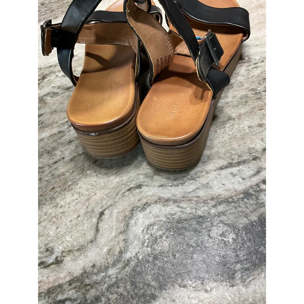 Rock & Candy Sandals Womens 7.5 Cashee Platform Wedge Black Ankle Strap Boho